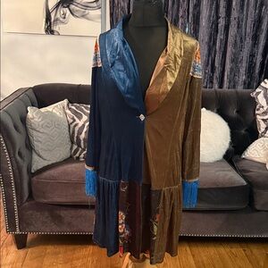 Ursime 
Velvet Patchwork Long Dress Coat in Navy and Olive